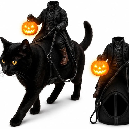Headless Horseman Rider pet costume with pumpkin lantern