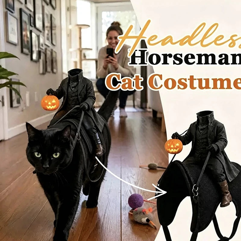 Cat wearing the Headless Horseman Rider pet costume